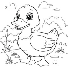 Cute Cartoon Duck Outline coloring page for kids.