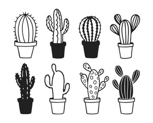 Fototapeta premium Cactus Line Art Vector Set – Succulent Plant Illustration