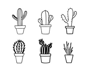 Cactus Line Art Vector Set – Succulent Plant Illustration