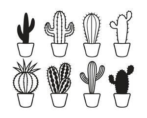 Cactus Line Art Vector Set – Succulent Plant Illustration