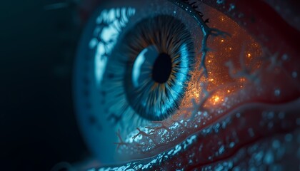 Human Eye Close Up with Glowing Elements