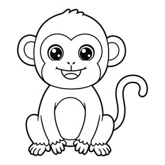 Cute Cartoon Monkey Outline coloring page for kids.