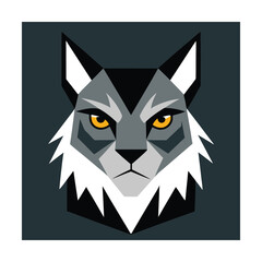 Geometric illustration of a fierce wolf head displaying vivid yellow eyes and angular design