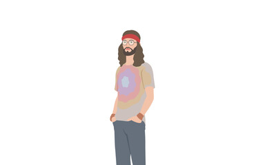 flat illustration of hippie doctor standing on white background