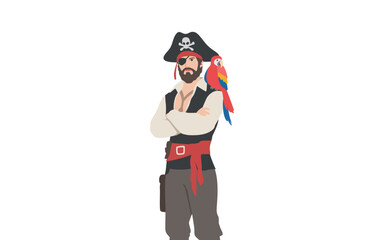 flat illustration of pirate standing on white background
