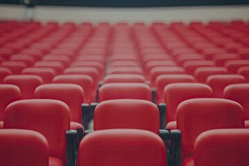 Empty red seats in a large auditorium