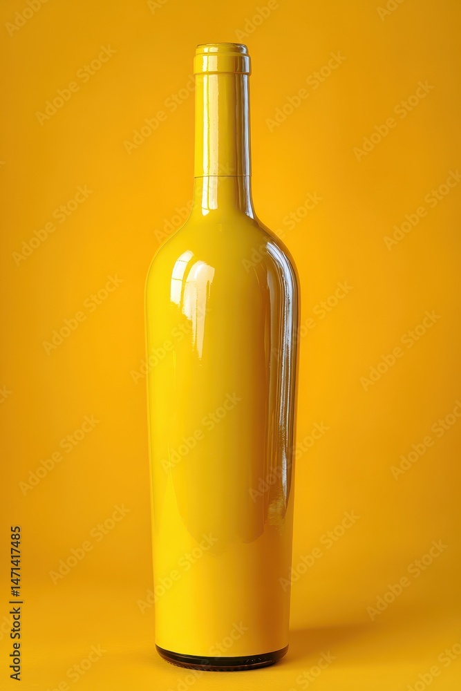 Poster isolated yellow wine bottle standing tall against a matching yellow backdrop in a studio setting min