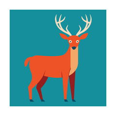 Colorful illustration of a standing deer with large antlers on a turquoise background