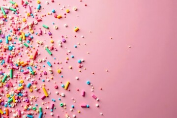 Joyful sprinkles scattered on a colorful background, perfect for kids' projects , sweet, sprinkles background, bright