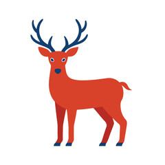 Flat design illustration of a festive orange deer with blue antlers and a white background