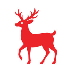Red silhouette of a walking reindeer on white background ready for holiday designs