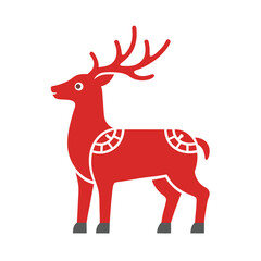 Festive red deer illustration with decorative elements for christmas holiday designs