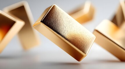 Floating gold bars with a reflective surface