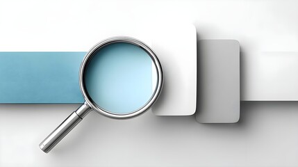 Modern magnifying glass over abstract design elements
