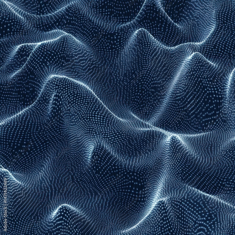 Aufkleber abstract grid landscape background with glowing dots and lines digital wave concept futuristic techn