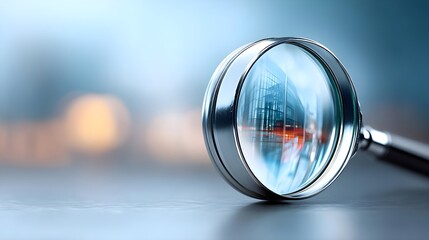 Magnifying glass revealing a blurred urban landscape