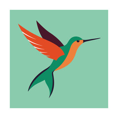 Colorful abstract hummingbird in flight vector illustration isolated on a light green background