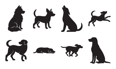 dog breed silhouette vector pet animal set