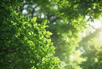 Fototapeta premium Blurred green leaves, dappled light, soft focus, abstract nature, abstract, jungle