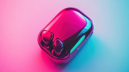 Stylish Wireless Earbuds in Glossy Case with Neon Lighting on Modern Background