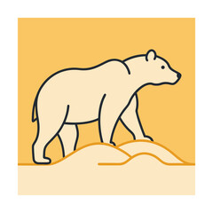 Flat illustrated polar bear walking on snow minimalist icon graphic design
