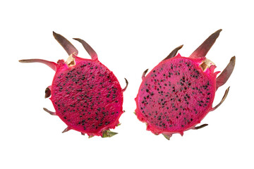 Fresh dragon fruit slices isolated on transparent background