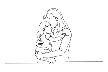 Mother Holding Daughter in Arms – Simple Line Drawing