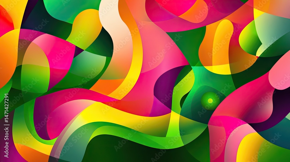 Poster vibrant abstract design with flowing shapes and colors.