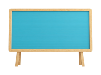 Wooden framed blank blue chalkboard for classroom or office use, cut out - stock png.