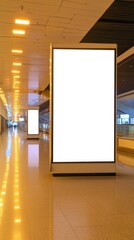 Blank billboard mockup standing in airport terminal hall advertising marketing space modern design perspective view