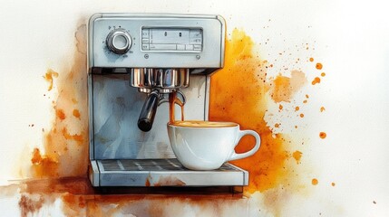 Detailed illustration of a coffee machine pouring coffee.