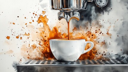 A stylized artistic depiction of coffee pouring into a cup.