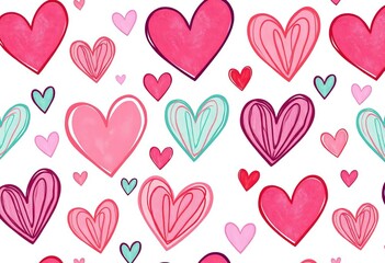 Whimsical hand-drawn hearts in a seamless pattern, perfect for Valentine's Day or romantic designs, red, backdrop