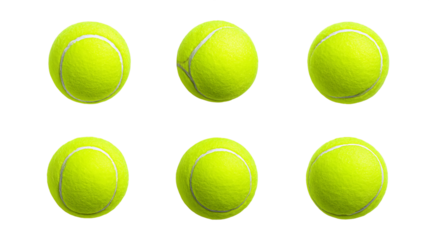Six Yellow Tennis Balls on Transparent Background, PNG