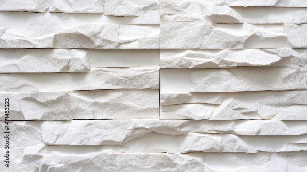 Poster close up of a white stone wall cladding in horizontal pattern for interior design and architecture p