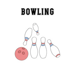 Retro Bowling equipment Game Day vector clip-art set isolated on white. Boyish Sports Sporty Boy hand drawn illustrations.