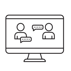 Online Interview Outline Icon – Video Call on Computer Screen – Flat Black Vector Symbol for Remote Work, Virtual Hiring, and HR Meeting