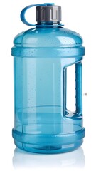 light blue water bottle on white background 