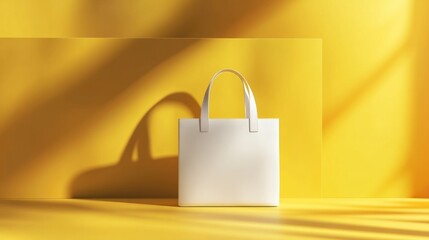 Elegant Minimalist White Handbag Against Bright Yellow Backdrop with Soft Shadows and Clean Lines