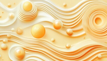 Abstract swirling cream waves with glossy spheres