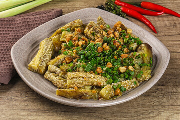 Asian cuisine baked eggplant with peanut