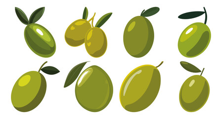 Obraz premium Set of Olive Flat Vector Illustration on Transparent Background
