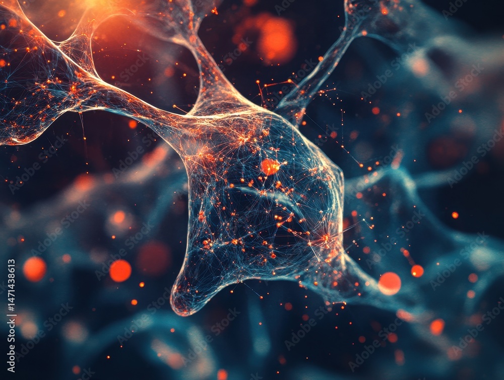 Poster abstract neuron network visualization glowing neural connections artificial intelligence concept mac
