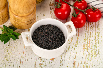 Black sesame seeds in the bowl