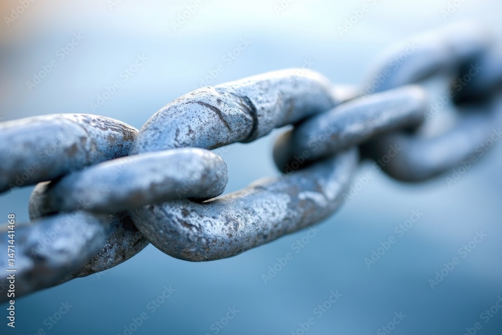 Poster close-up of a weathered metal chain links interlocked strength and security concept macro shot with 