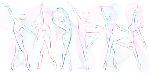 1558_Art sketch of beautiful ballet dancers, elegant ballerinas in various dance poses