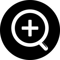 Circular Solid Zoom In Icon (White/Transparent on Black)