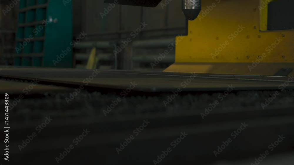 Poster Precision metal part fabrication using laser cutting technology in workshop