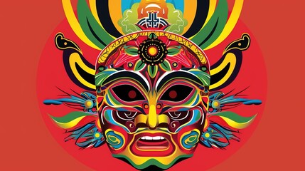 Naklejka premium Cultural and Art Festival Mask Background: A Thousand Faces Unleash Glamour, Sketching a Gorgeous Scroll of the Dance between Mysterious Totems and Artistic Revelry