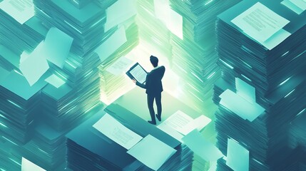 Businessman Amidst Documents Data Overload Paperwork Information Management Business Challenges